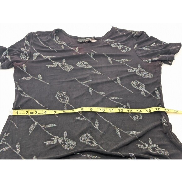 Molly Malloy Evening Vintage 90s Black Rhinestone Roses Midi Dress Size Large - Picture 10 of 12